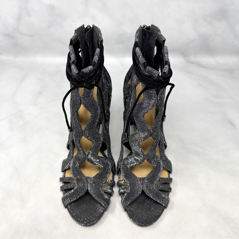 Alexandre Birman Loretta Metallic Caged Block Heel Sandal Booties Silver 38.5 - Picture 6 of 14
